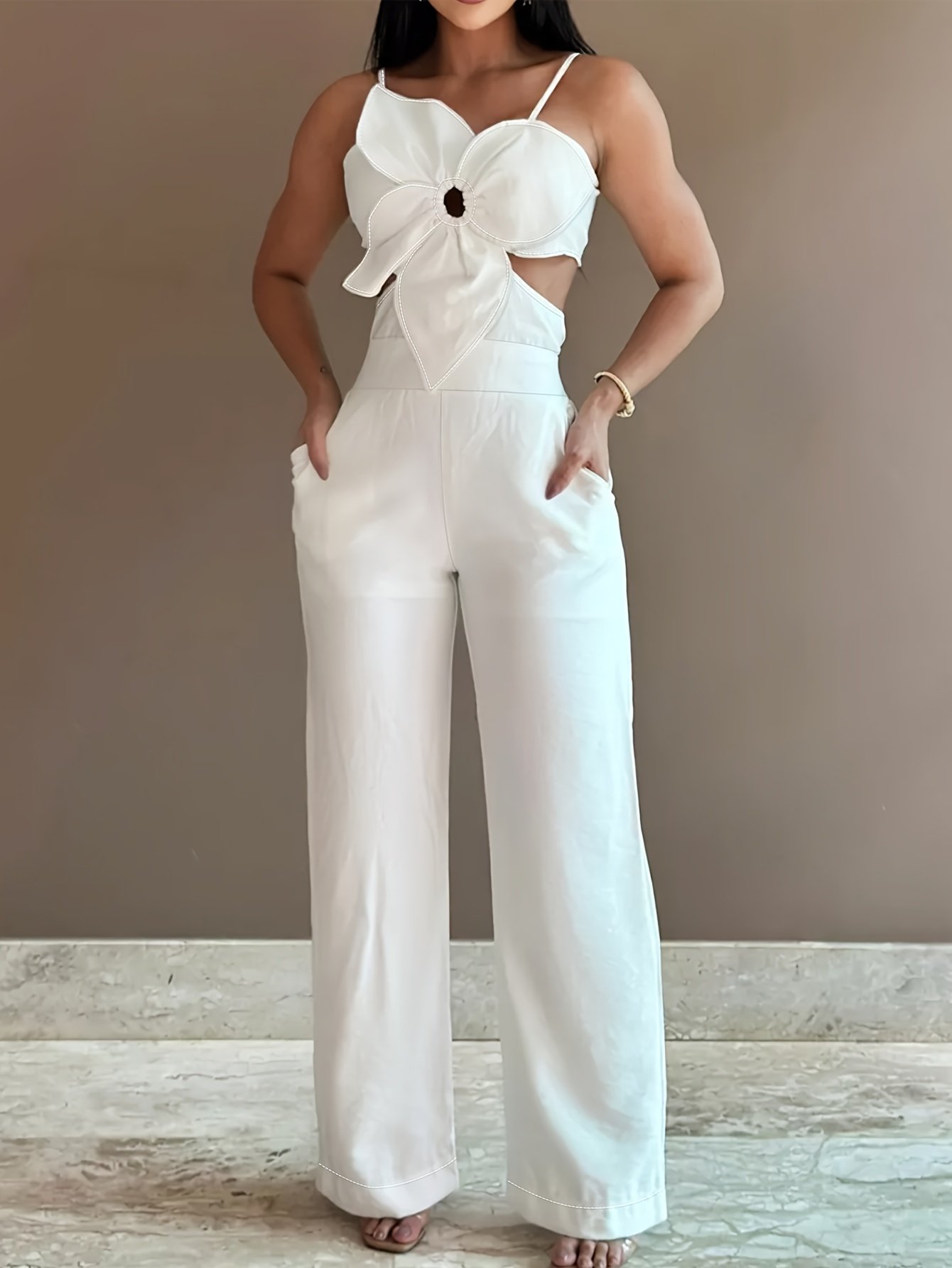Three-Dimensional Floral Suspender Overalls View