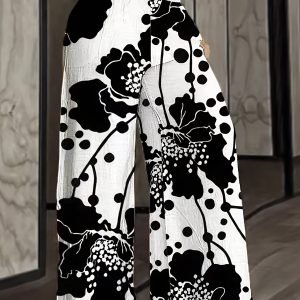 Women's Plus-Size Floral Print Wide-Leg Pants - Elegant Style