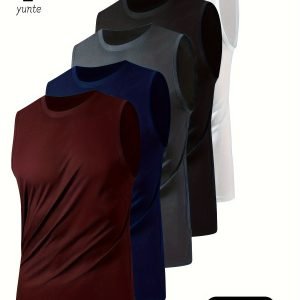 5pcs 5-Color Breathable Lightweight Men's Sleeveless Loose-Fit Vests, Quick-Dry Round Neck Sleeveless Tops for Activities, Men's Sleeveless Shirts for Gym Training and Workouts