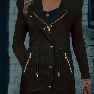 Faux Hooded Drawstring Parka Coat - Women's Winter Outerwear