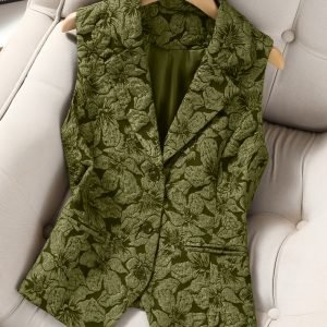 Suit Vest | Plus Size - Plus Size - Plus Size Women's Spring Fall Winter New Jacquard Elegant Suit Vest Jacket, Waist-Cinching Office Casual All-Match Fake Pocket