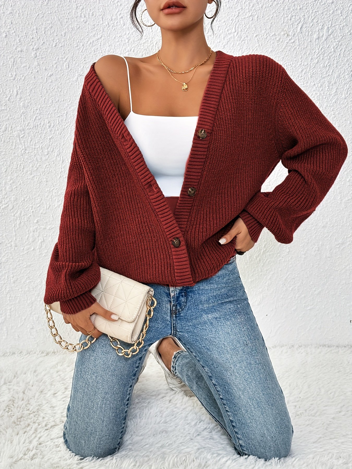 Elegant Solid Color Front-Button Cardigan