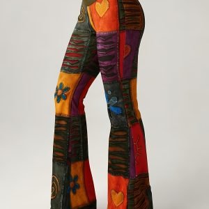 Women's Lace Patchwork Flared Pants - Fashion Print Design
