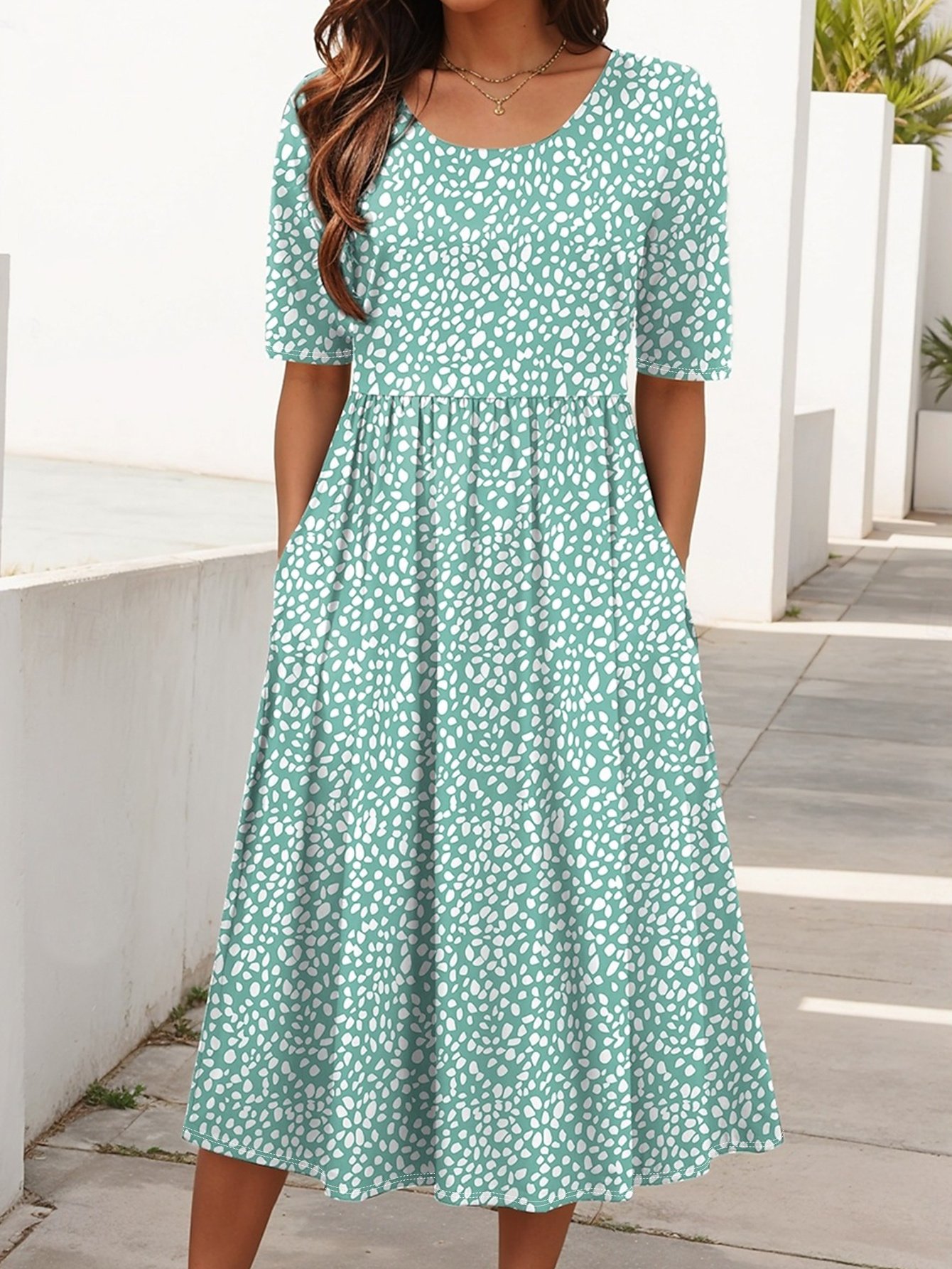 Boho Dalmatian Print Loose Midi Dress
