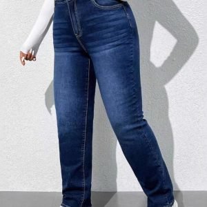 Dark Blue Stretch Denim Straight Pants | HERTALK Regular Fit Stretch