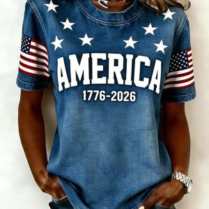 Women's USA Inspired Floral Pattern Blend Shirt 3D Digital Printing Only a T-shirt for the Top 1pie Spring T-shirts Women's T-Shirts for Women American Flag 3d Print Tops Casual Street Femalewear Summer Oversized T-Shirt Fashion Y2k Clothing