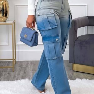 Gradient Washed High-Waist Wide-Leg Denim Pants - Street Style