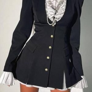 [Patchwork Shirt Dress] Women's Patchwork Shirt Dress - Long Sleeve Button-Front A-Line Dress - Blouse for spring/Fall - Casual & Semi-Formal Wear - Easy Care Hand Wash/Dry Clean (No Alterations) - with Collar