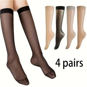 4-Pair Two-Tone Knee High Socks - Semi-Sheer & Comfy Calf Stockings