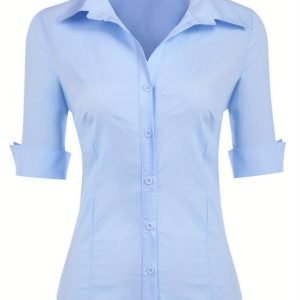 Chic 3/4 Sleeve Button-Up Shirts for Women, Tailored Blouses Ideal for Professional Settings