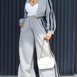 Women's 2-Piece Tracksuit Set - Cropped Zippered Sweatshirt & Wide-Leg Pants