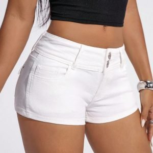 Women's Mid-Rise White Denim Shorts - Fresh Summer Fashion