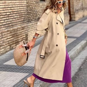 Plus Size, Women's Plus Size Elegant Collar Trench Coat - Long All-Season Raincoat with Belted Waist, Solid Color (Black//Navy), Machine Washable European Style Outerwear for & Casual Wear