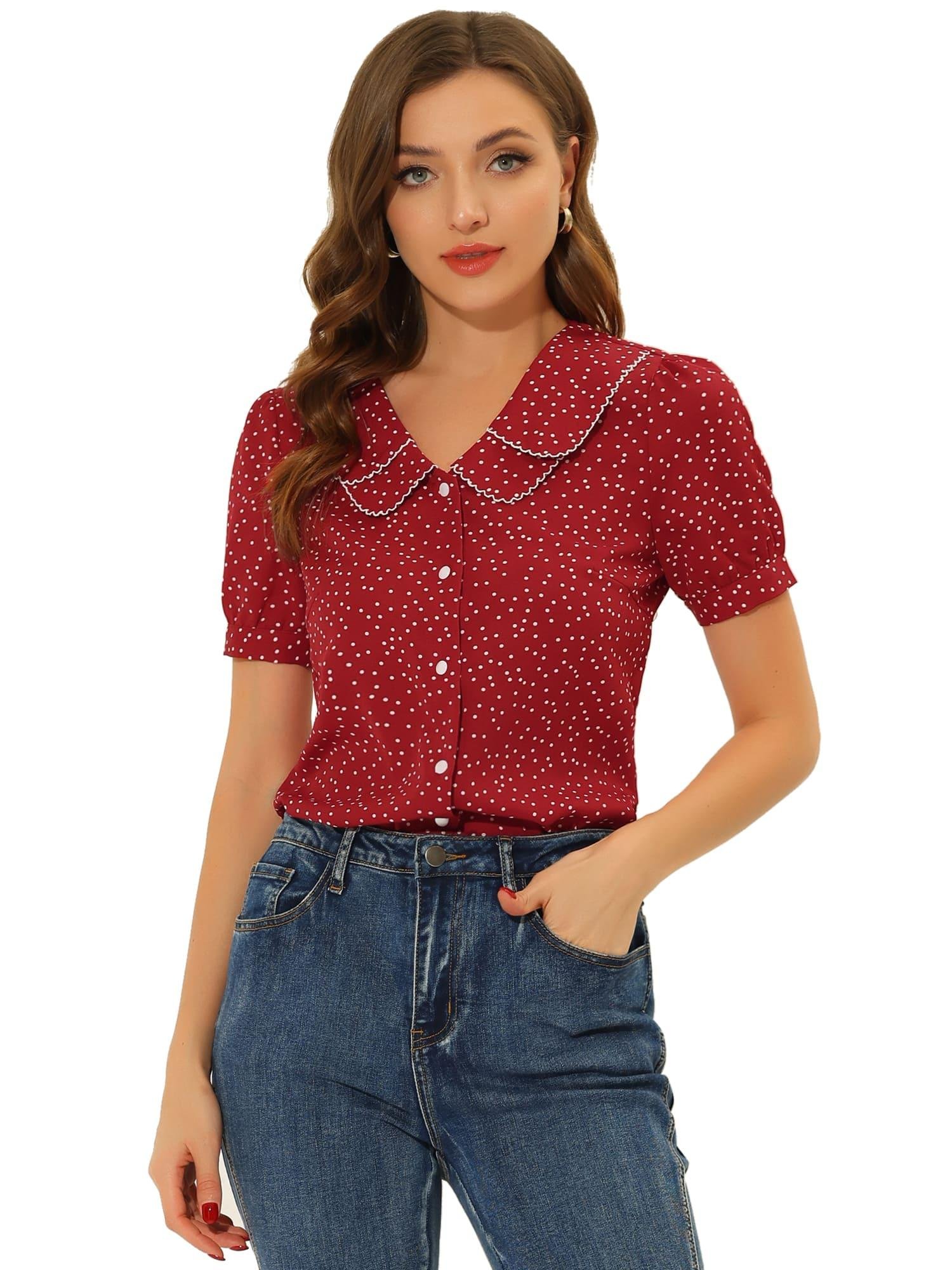 Blusa Vintage de Poá com Gola Boneca