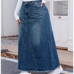 Plus Size A-Line Casual Midi Skirt with Pockets
