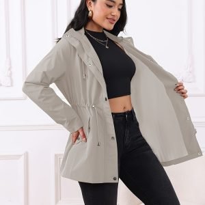 Women' High Quality Windproof Hooded Trench Coat Windbreaker - Full-Length Zippered Mid-Length Jacket Suitable for Outdoor Hiking, Travel & Rainy Days - Casual Windproof Coat