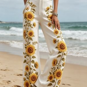 Plus Size, Women's Plus Size High-Waist Wide Leg Chino Pants - Wide Trousers Suitable for Casual & -Casual Wear, Beltless Tapered Trousers with Machine Washable, Elegant Loose Fit for Office, Everyday Outfits (No Required), 2D Flat