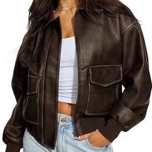 Women's Jacket Coat Trendy 2025 Oversized Zip Up Motorcycle Bomber Jacket Coats Fall Winter Outerwear