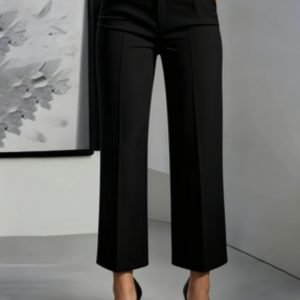 Women'S High Waist Straight Leg Dress Pants, Stretch Fabric Office Wear Pants With Pockets, White Pants For Women