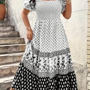 Bohemian Puff Sleeve Maxi Dress