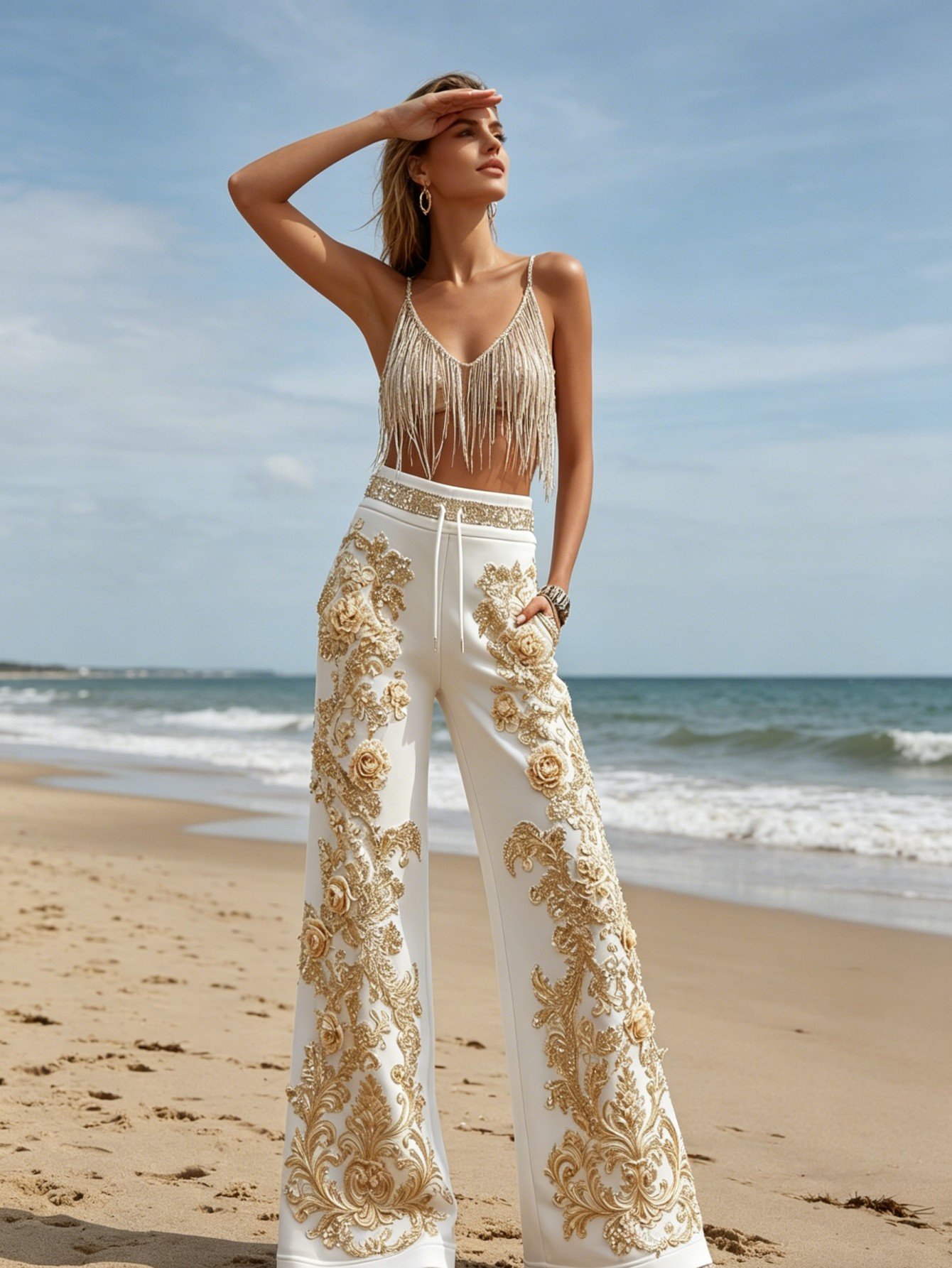 Plus Size High-Waist Wide Leg Chino Pants