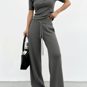 Women's Retro Relaxed Wide-Leg Sweatpants Set - Chic 2-Piece Loungewear Outfit