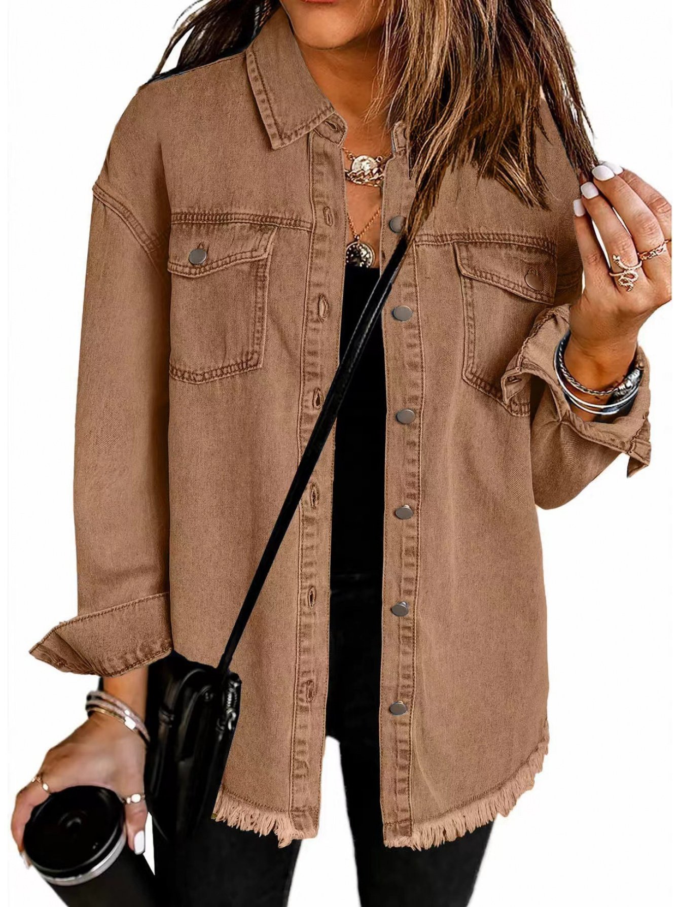 Washed Denim Shirt Jacket Front View