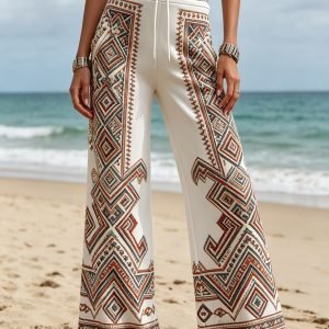 Plus Size - Plus Size - Plus Size - 2D Flat Print 2026 Summer New Women'S High-Waist Wide Leg Loose Chino Pants