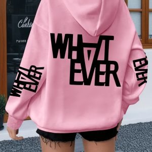 Plus Size - Plus Size - Plus Size Women'S Hoodie with Letter Print, Casual Drawstring Long Sleeve Sweatshirt with Kangaroo Pocket, Plus Size Women'S Clothing