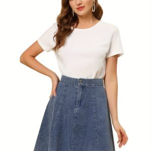 High-Waisted A-Line Denim Skirt - Flared Casual Style
