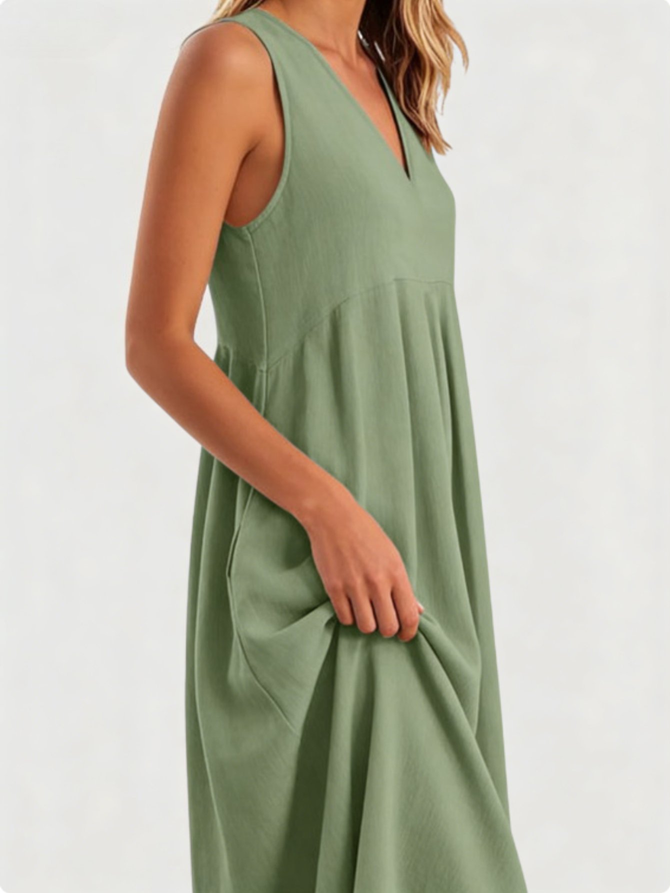 V-Neck Sleeveless Pleated Midi Dress