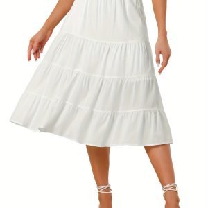 Women's Tiered A-Line Midi Skirt with Pockets - Solid Color