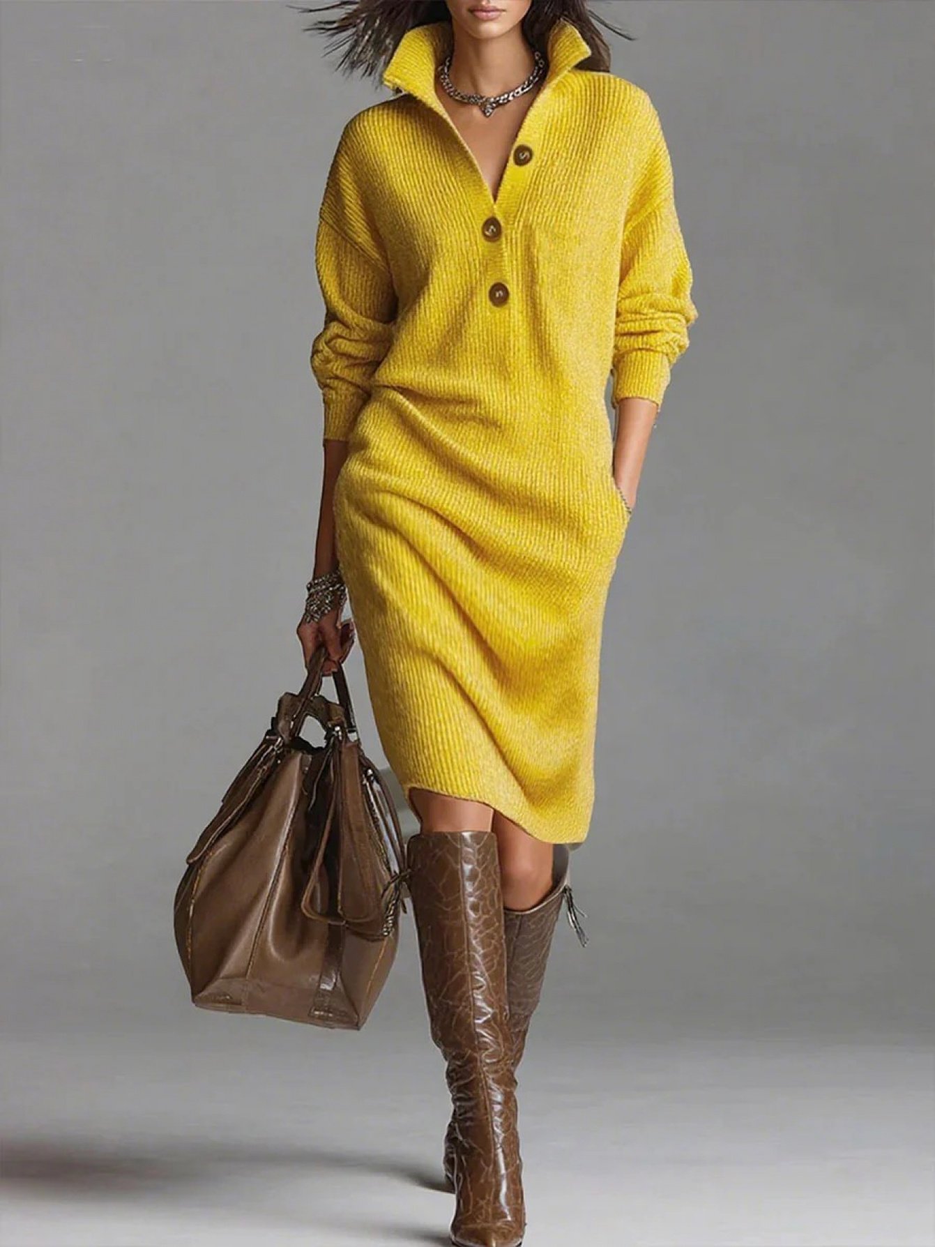 Plus Size Casual Straight-Cut Midi Dress