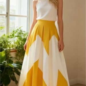 Color-Matching Pleated A-Line Maxi Skirt - Elegant Summer Style