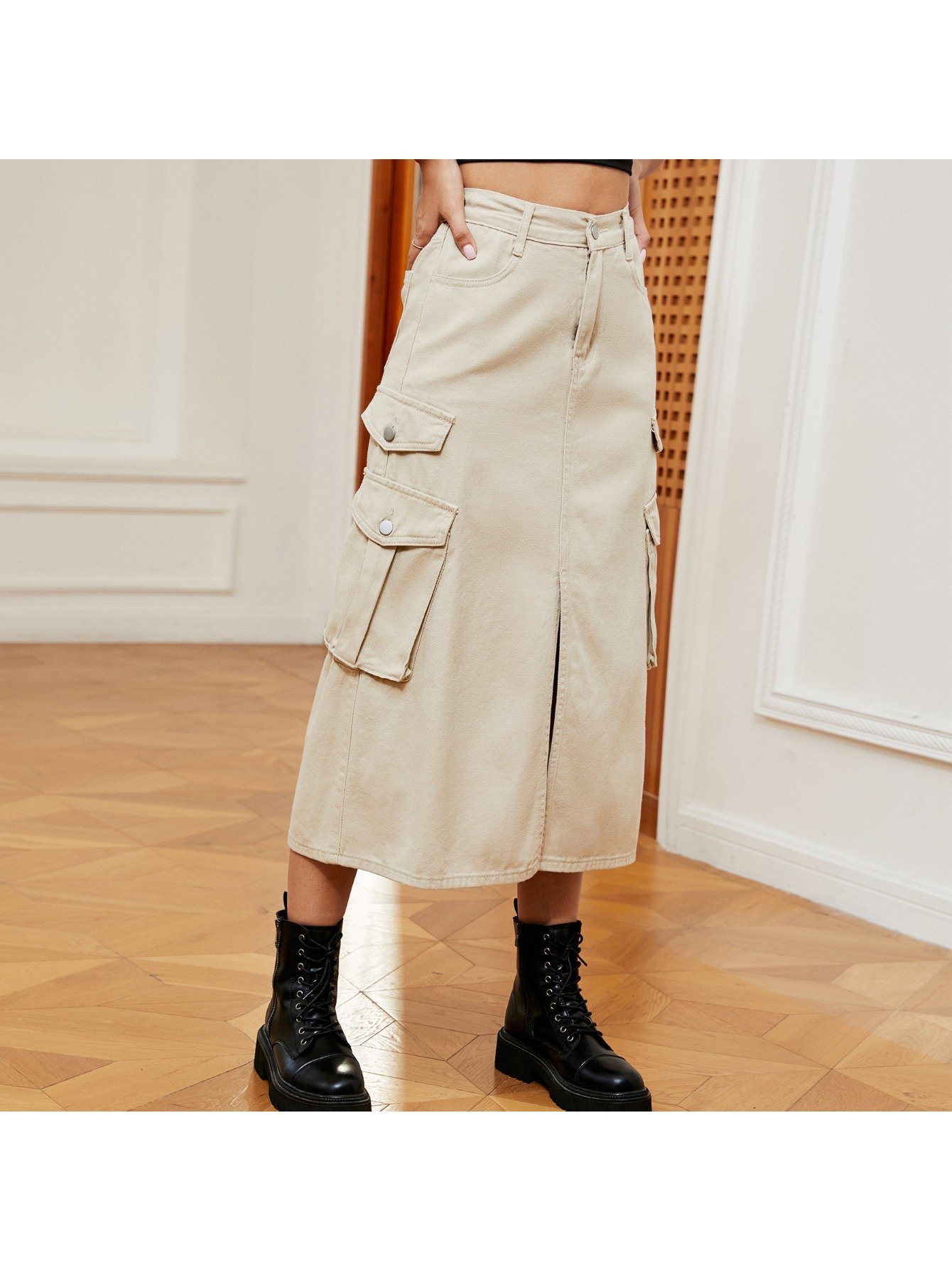 Retro High-Waisted Straight Denim Skirt View