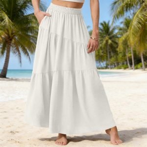 Boho Summer Maxi Skirt with Pockets - Beach Vacation Style