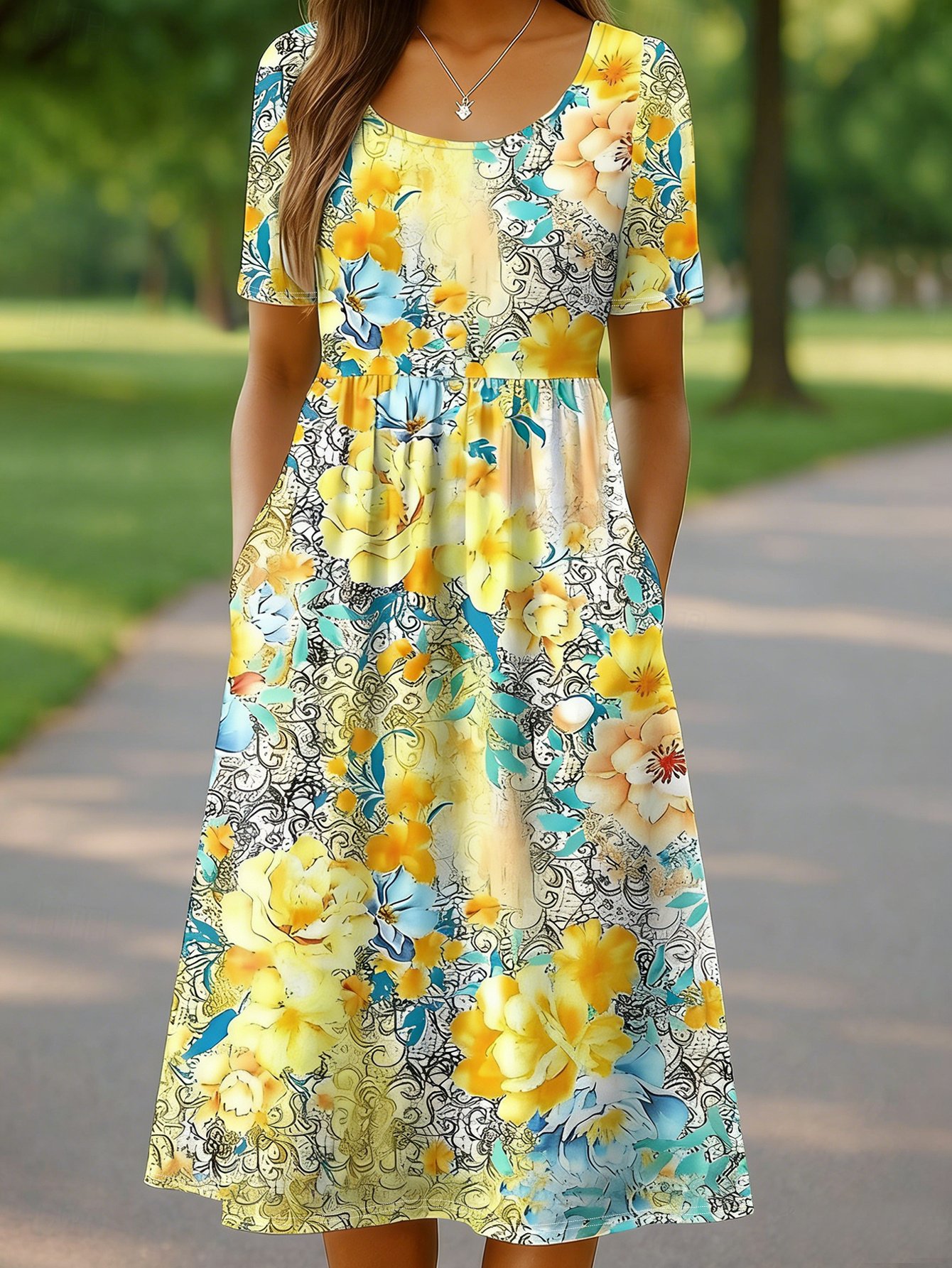 Plus Size Floral Print Vacation Midi Dress